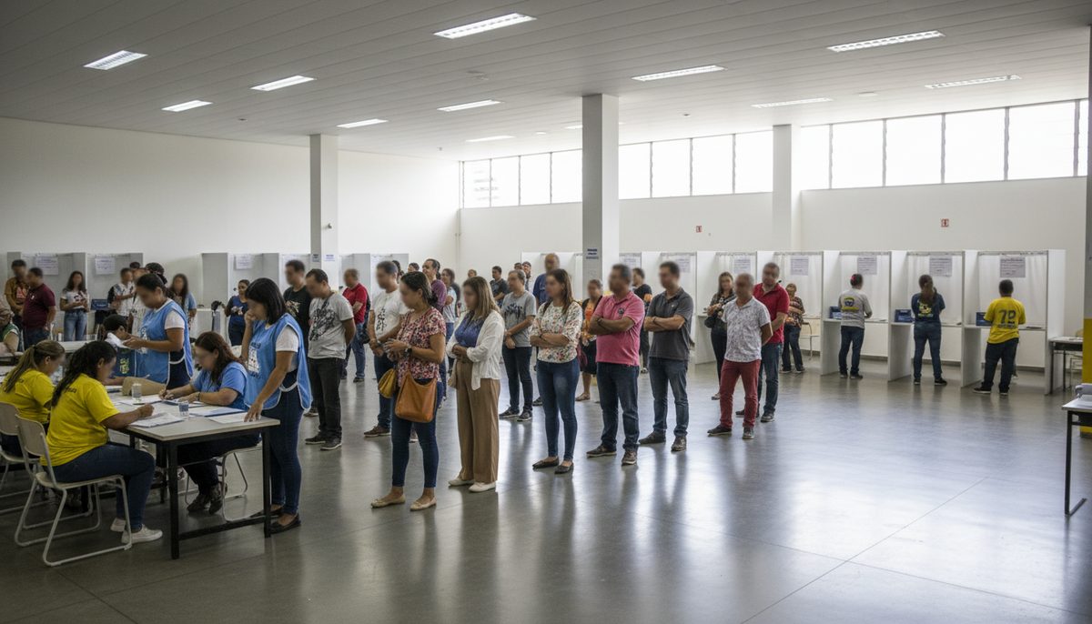 Voters casting ballots at a polling station in Brazil during the presidential election.
