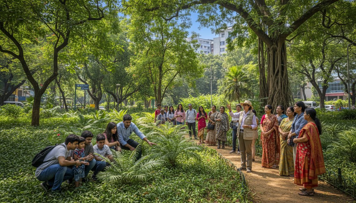 Participants engage in a nature walk during Climate Week India 2026, fostering environmental awareness in an Indian city.