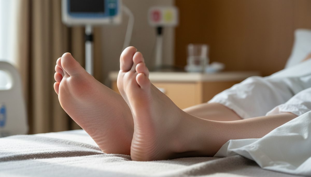 Swollen ankles and feet, a potential warning sign of kidney problems.