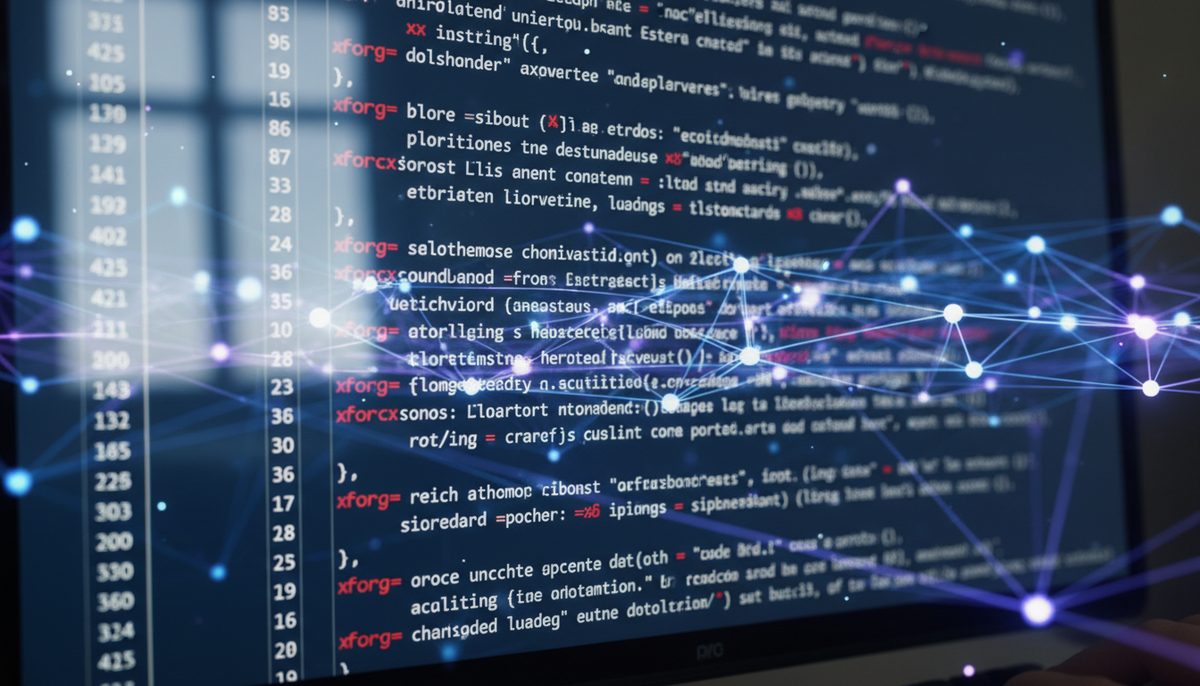Computer screen showing code errors and AI-generated data, symbolizing the overwhelming invalid submissions to Google's bug bounty.