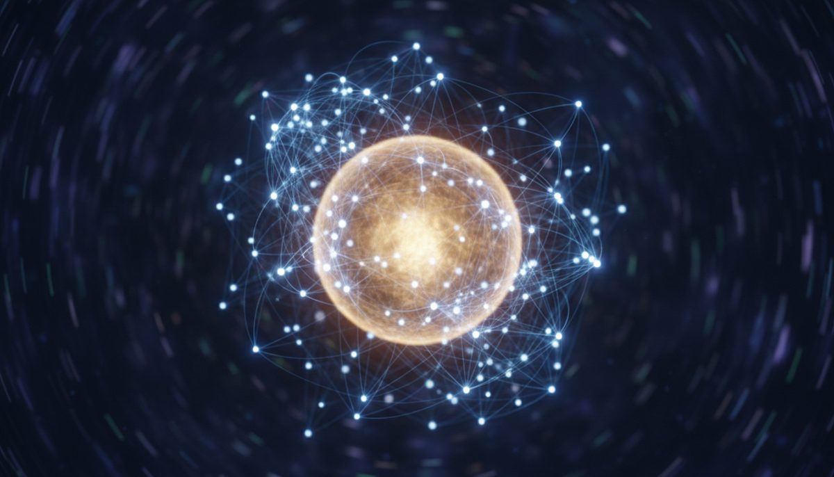 Abstract depiction of global power shifts with a central, isolated light surrounded by emerging powers.